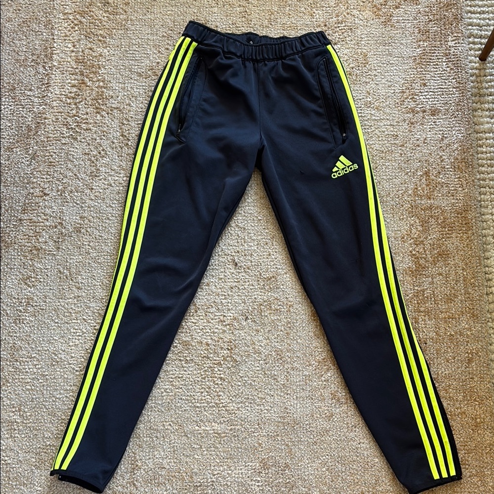 Adidas Black and Yellow Joggers/Sweatpants with Tapered Fit, Side Adult Small